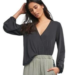 Sunday in Brooklyn / Anthropologie Black V-Neck Wrap Front Draped Blouse | XL